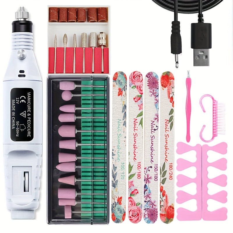 High-Power Cordless Nail Drill Machine - Effortless Gel & Acrylic Nail Polisher - Rechargeable Efile Kit with Variable Speed & Professional Bits for Salon-Quality Manicures at Home - Complete, Safe & Versatile