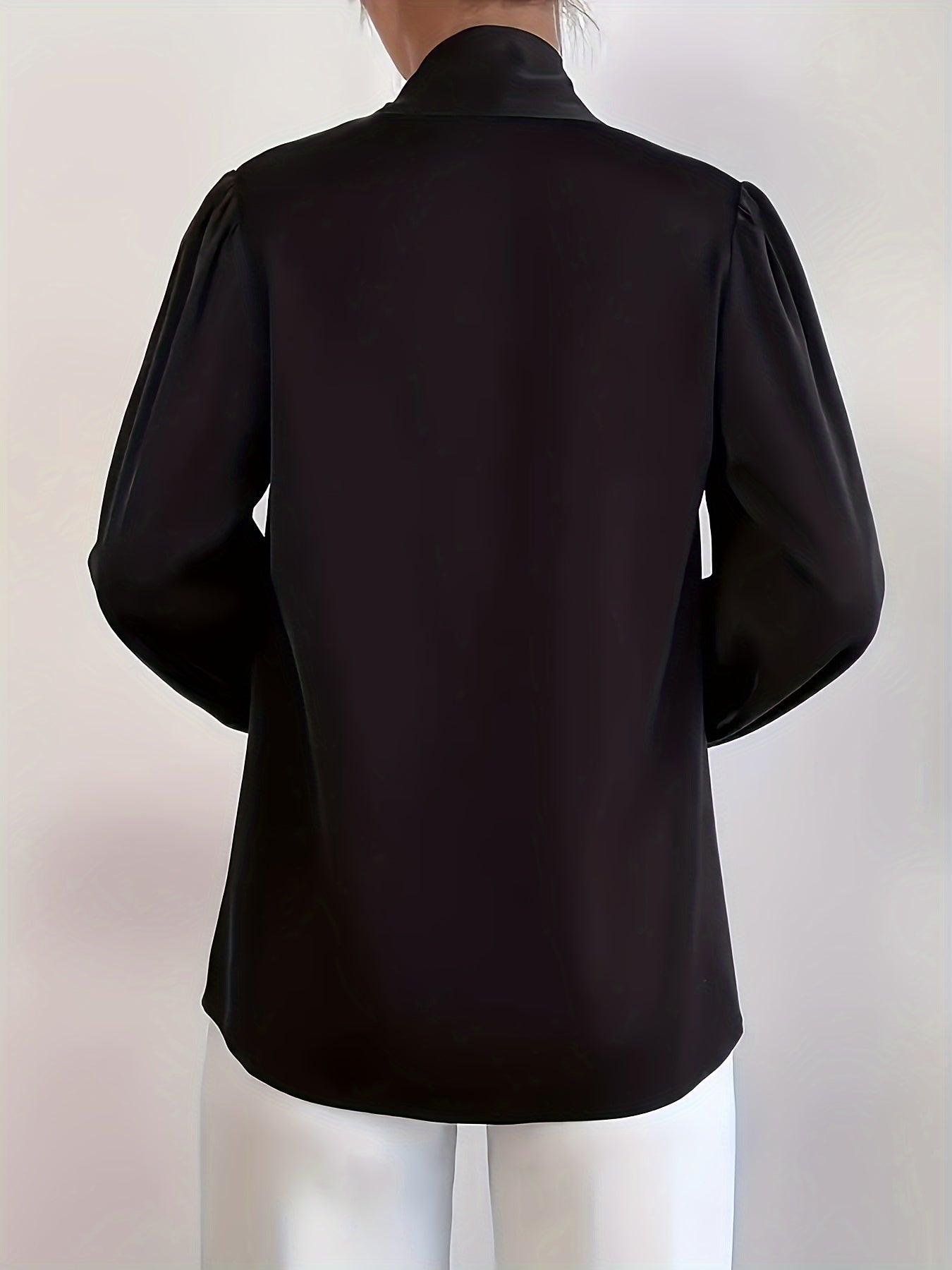 Blusa de cor sólida com amarração no pescoço,Blusa elegante de manga comprida.
