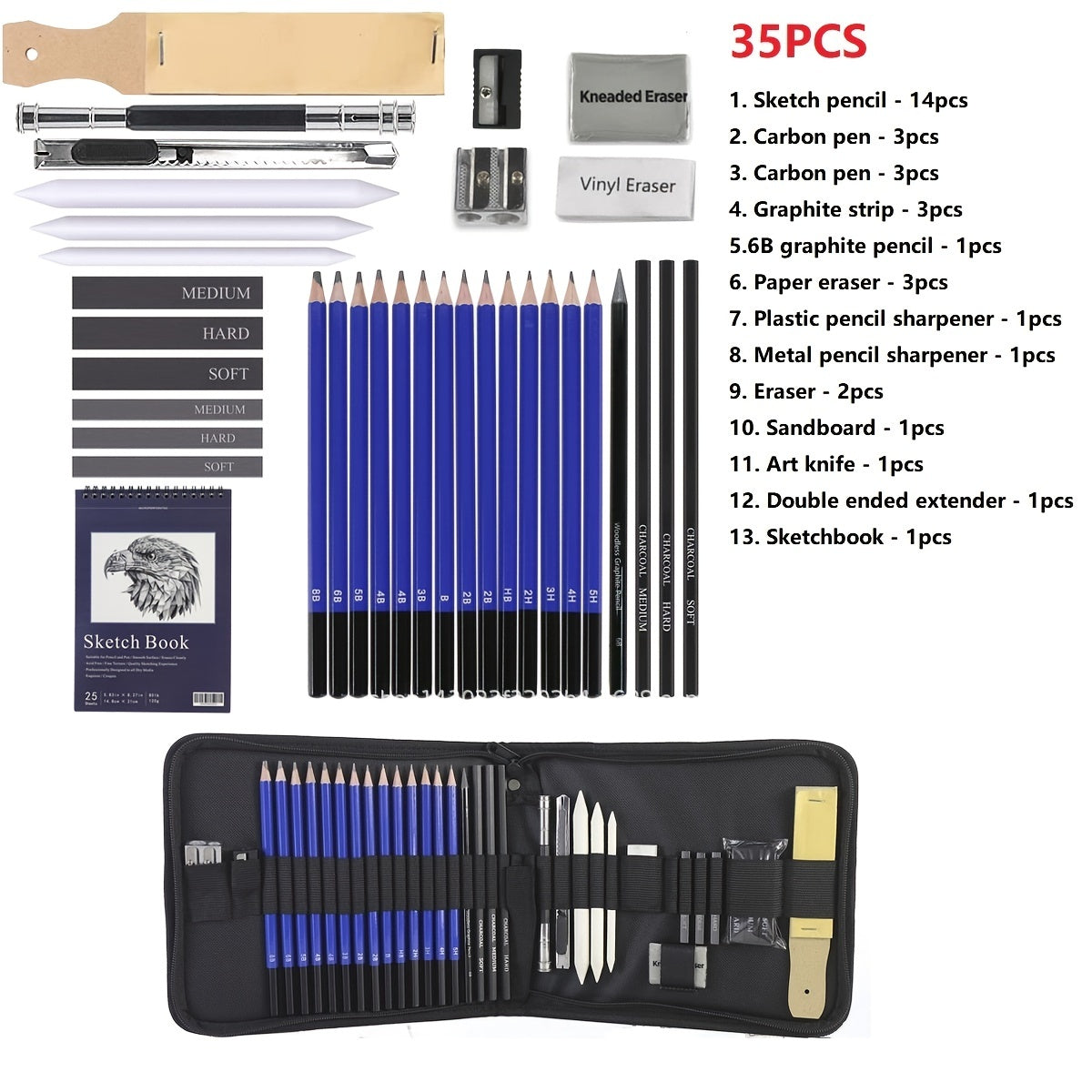 Conjunto de lápis de desenho Ultimate com 35 peças - Ferramentas premium