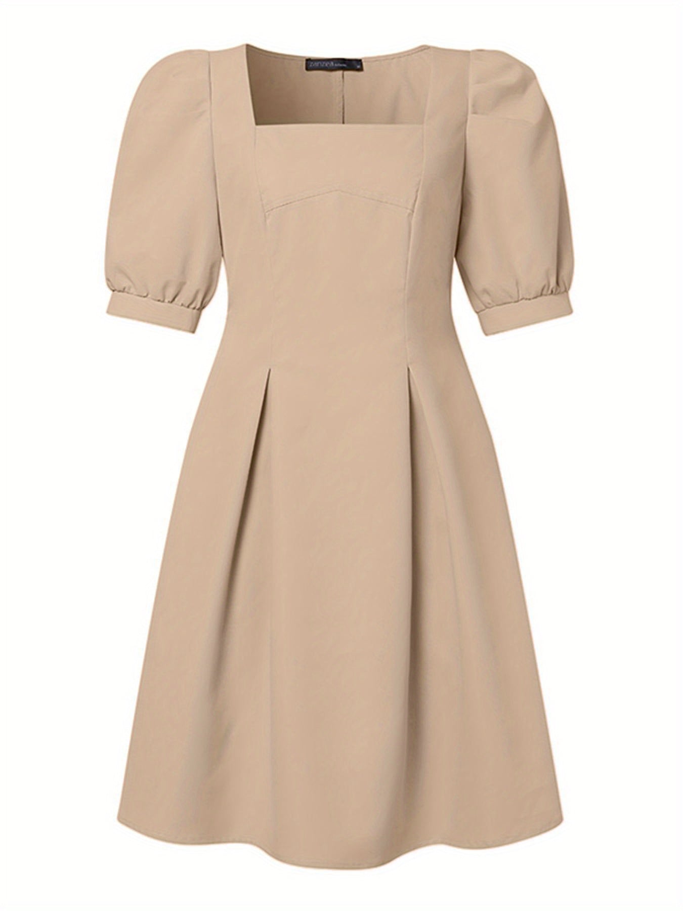 Vestido curto ,elegante de verão, linha A, manga bufante, gola quadrada.