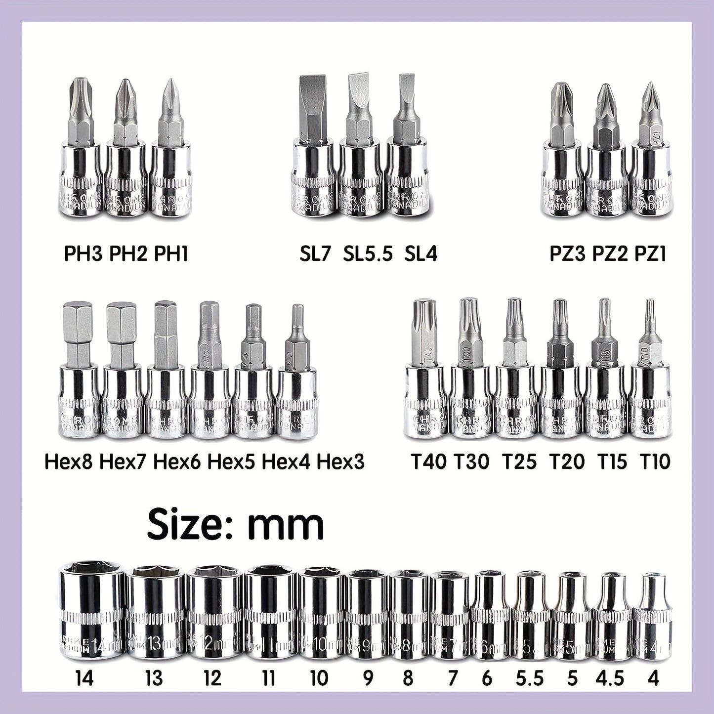 Conjunto de 46 peças de chave de soquete rápida.