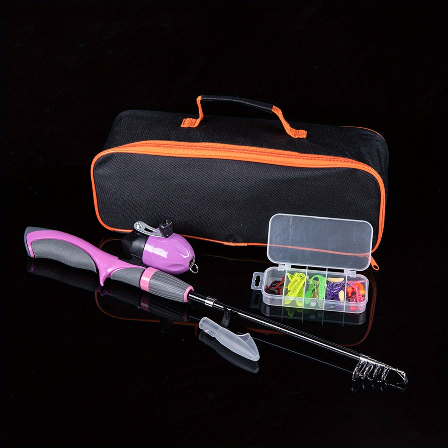 Kit combinado de vara de pesca telescópica portátil e carretel - 130 cm, isca incluída