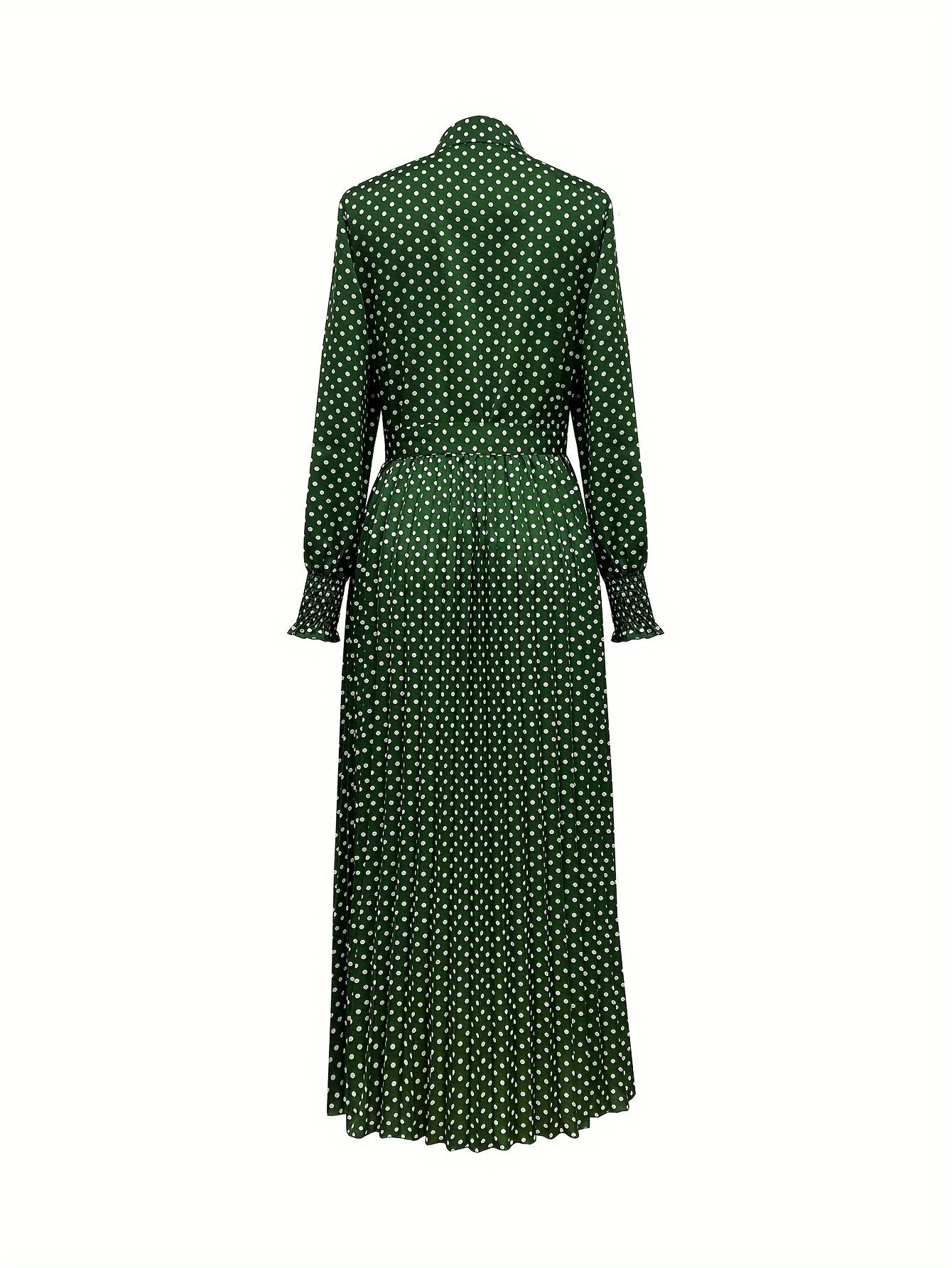 Vestido-camisa com estampa de bolinhas e botões na frente, vestido longo elegante.
