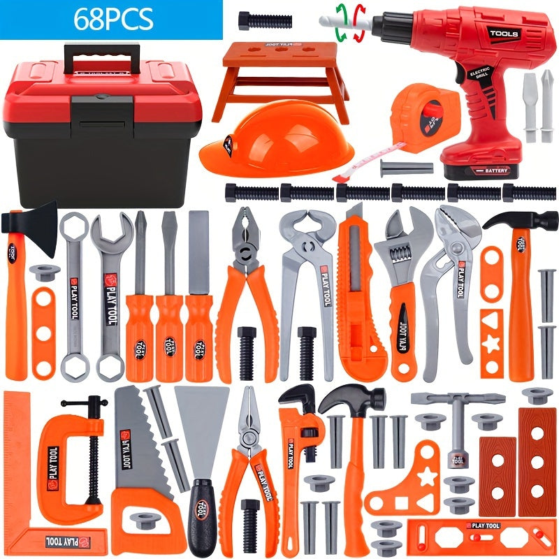 Conjunto de caixa de ferramentas para crianças com 39/42/68 peças de furadeira elétrica de brinquedo, ferramentas de reparo de simulação para brinquedos domésticos, brinquedos de estúdio de construção, adequado para meninos e meninas Sucesso Ativo