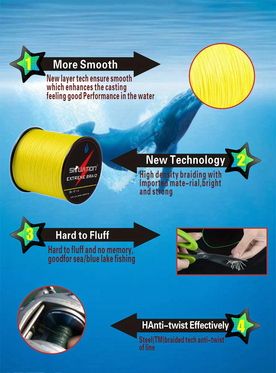 Linha de pesca resistente e suave de 500 m/1640 pés, linha trançada