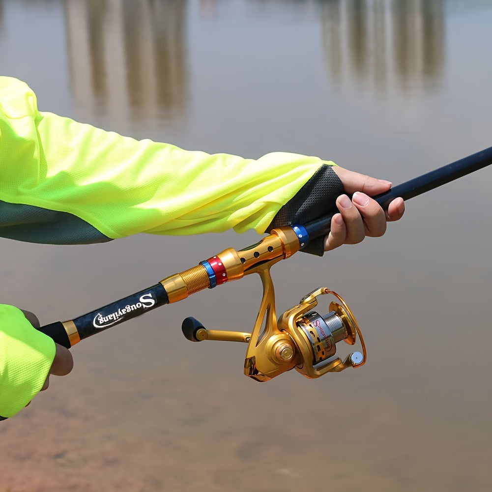 Conjunto de varas de pesca telescópicas de viagem de 1,8-3,6 m - portátil, leve, compatível com água salgada e água doce, combinação de carretel giratório com construção de carbono durável - ideal para viagens, iniciantes e experientes