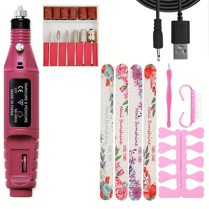 High-Power Cordless Nail Drill Machine - Effortless Gel & Acrylic Nail Polisher - Rechargeable Efile Kit with Variable Speed & Professional Bits for Salon-Quality Manicures at Home - Complete, Safe & Versatile