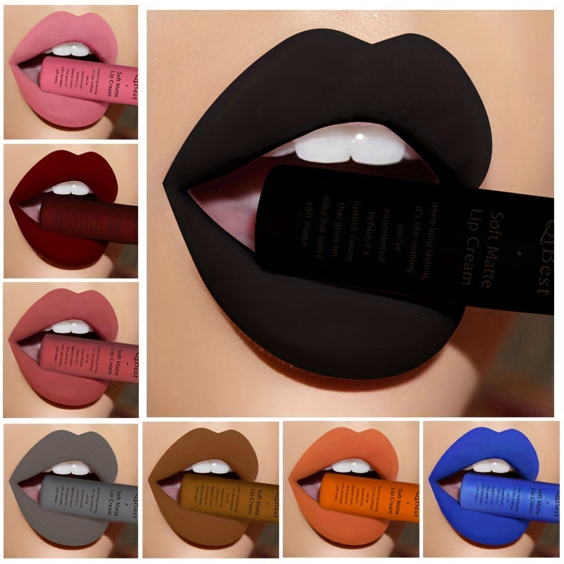 Brilho labial aveludado fosco.