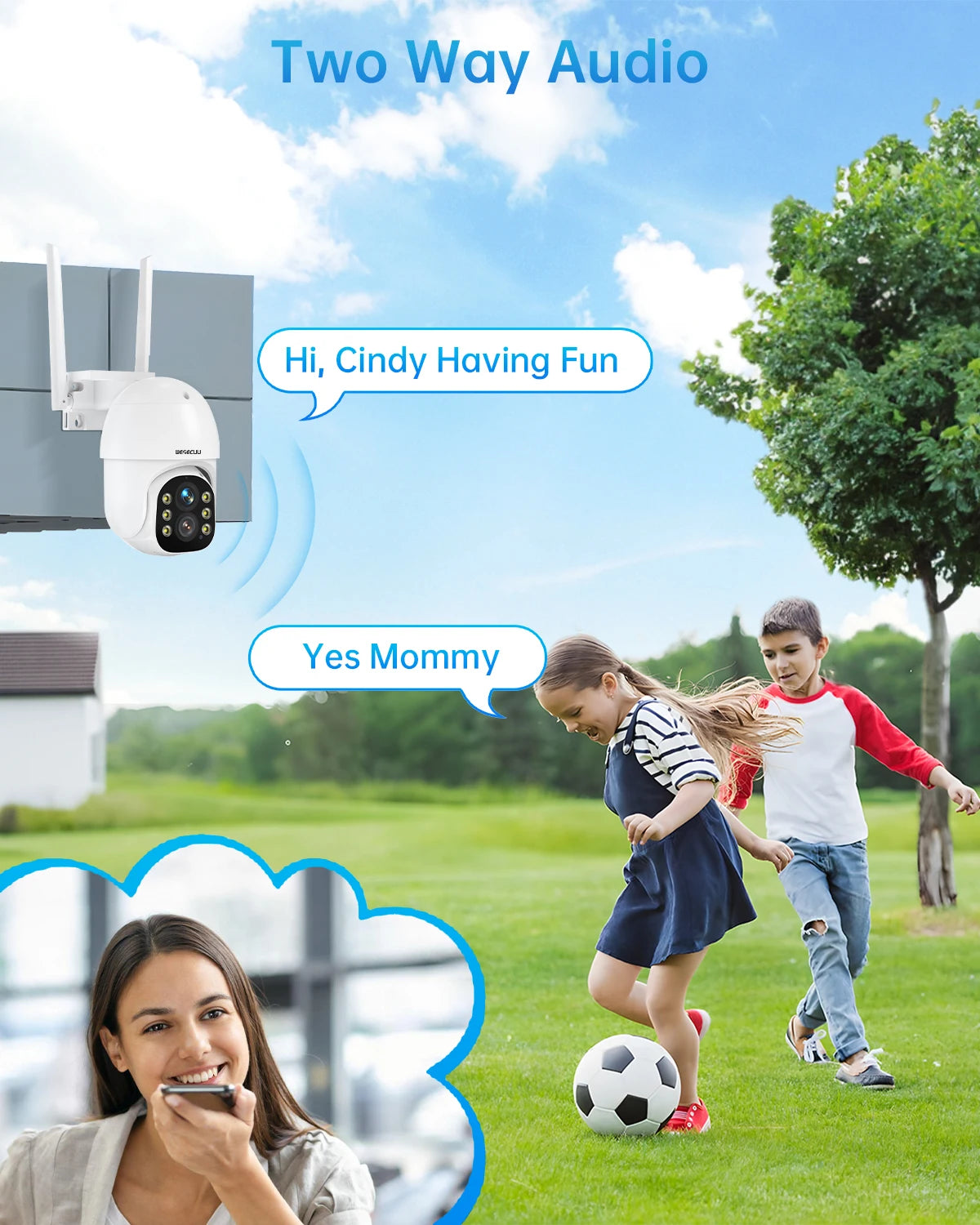 Câmera de segurança CCTV interna e externa sem fio WESECUU 3.0MP 10X Zoom PTZ Wifi IP Rastreamento automático Lente dupla