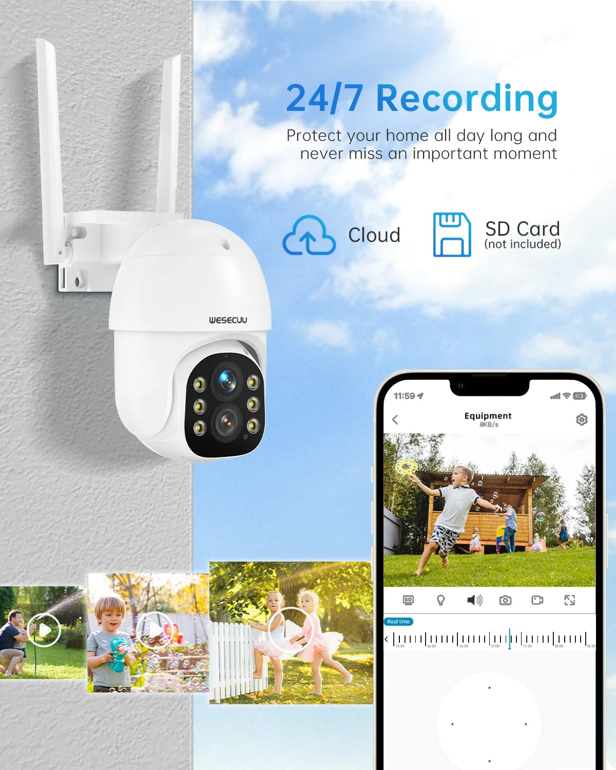 Câmera de segurança CCTV interna e externa sem fio WESECUU 3.0MP 10X Zoom PTZ Wifi IP Rastreamento automático Lente dupla