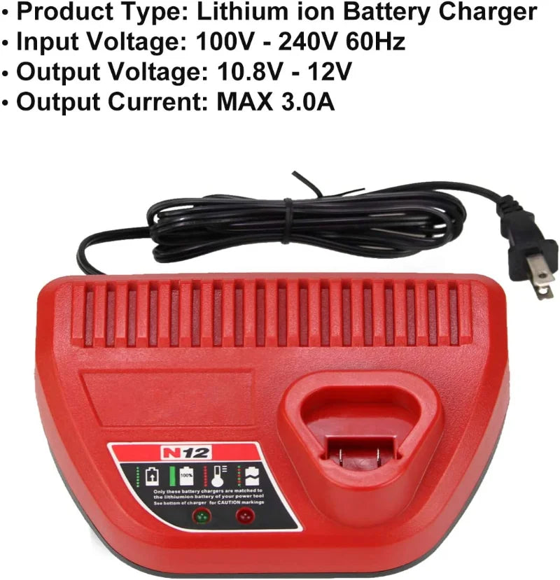 Carregador de substituição compatível com Milwaukee 12V Carregador de bateria.