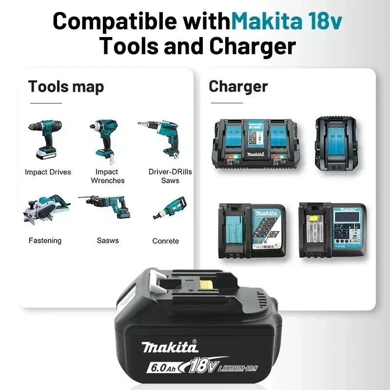 Bateria Makita 18 V 6,0Ahbateria de íon de lítio.