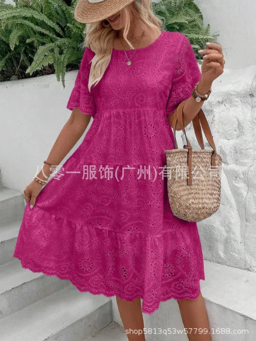 Vestidos para mulher cor sólida bordado renda.