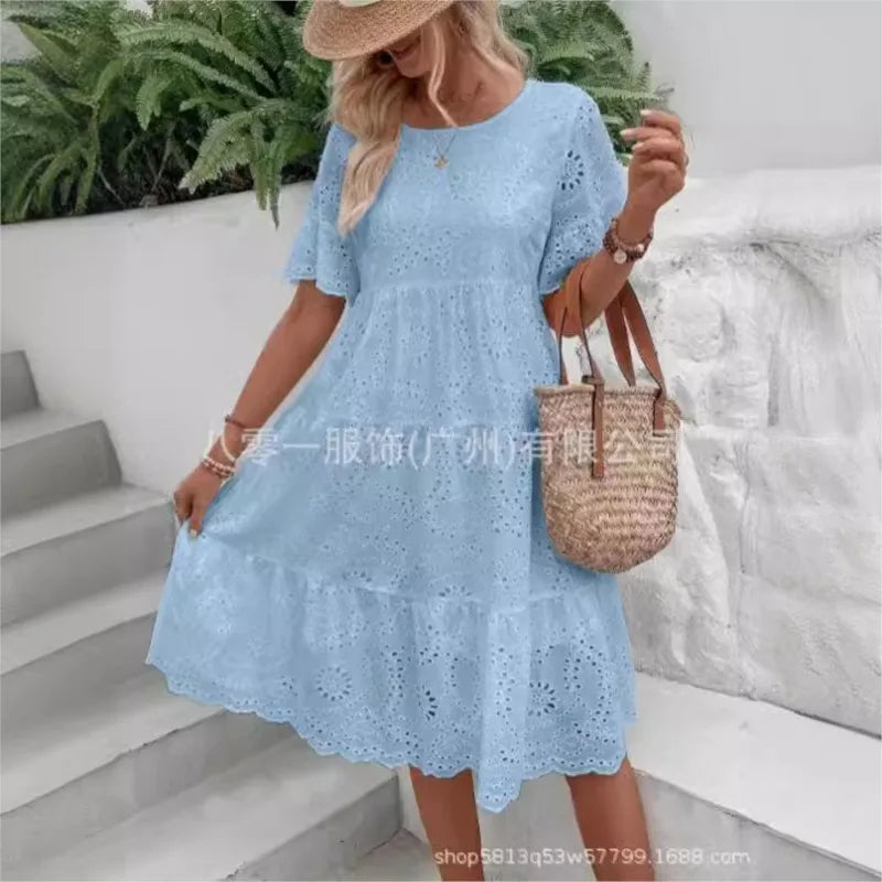Vestidos para mulher cor sólida bordado renda.