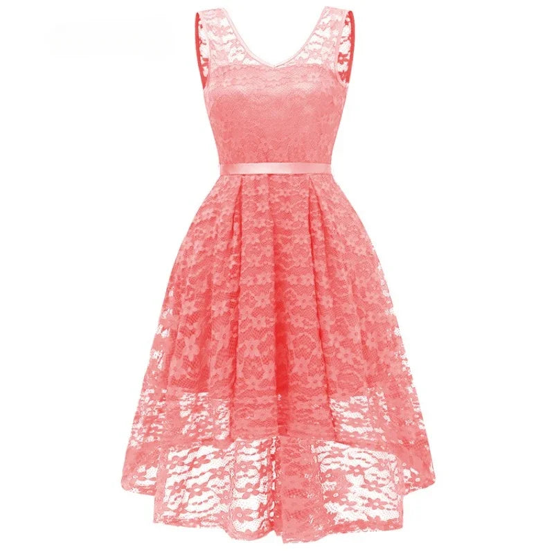 Novo vestido feminino sexy sem mangas, vintage, renda, chiffon, comprimento médio