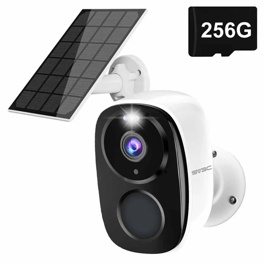 Câmera de bateria sem fio Wi-Fi externa, segurança movida a energia solar.