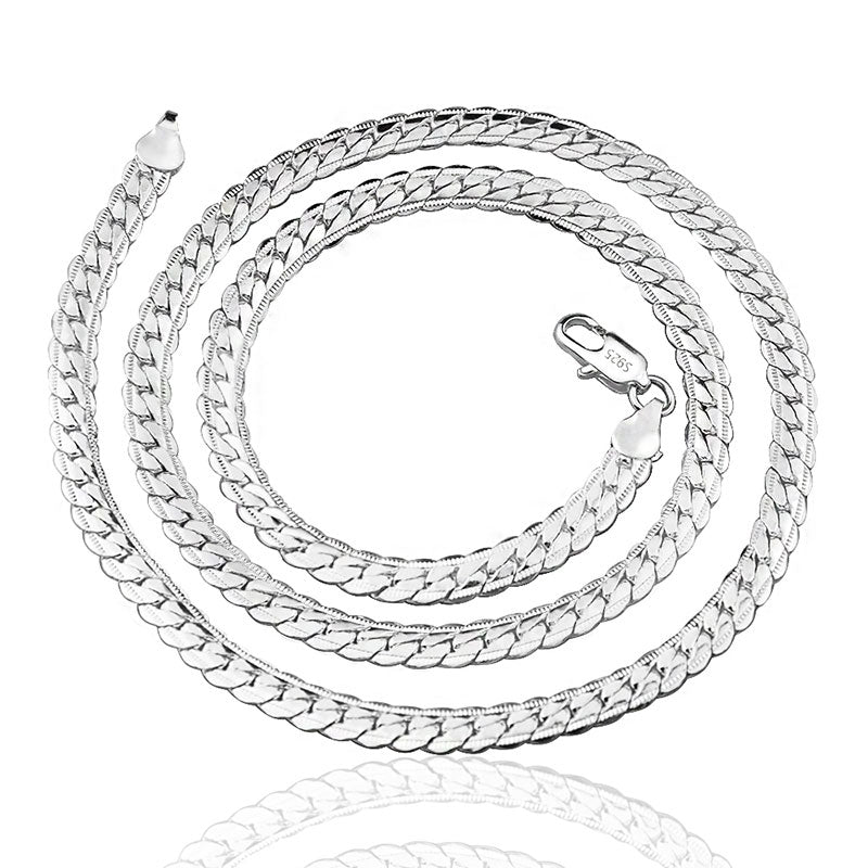 Colar de ouro 18K/prata com 6 mm de largura, corrente completa de 8/18/20/24 polegadas para mulheres e homens.