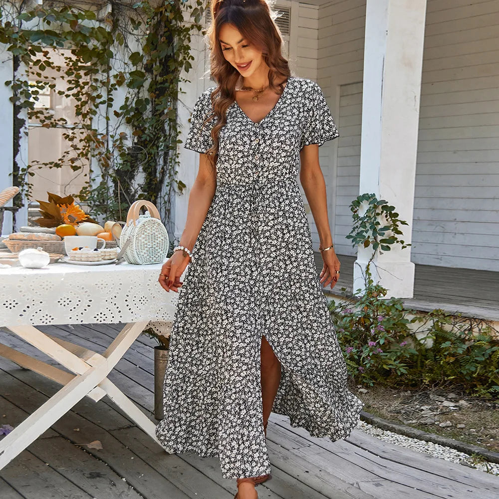 Vestidos florais vintage para mulheres, elegantes, soltos.