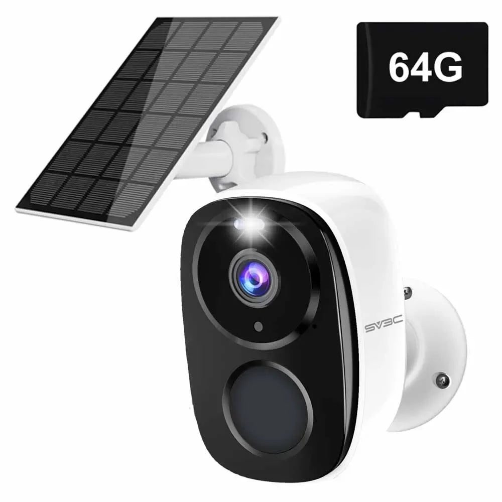 Câmera de bateria sem fio Wi-Fi externa, segurança movida a energia solar.