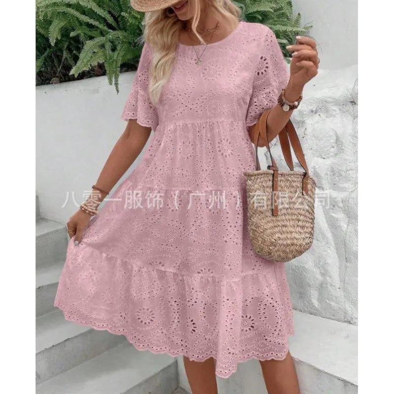Vestidos para mulher cor sólida bordado renda.