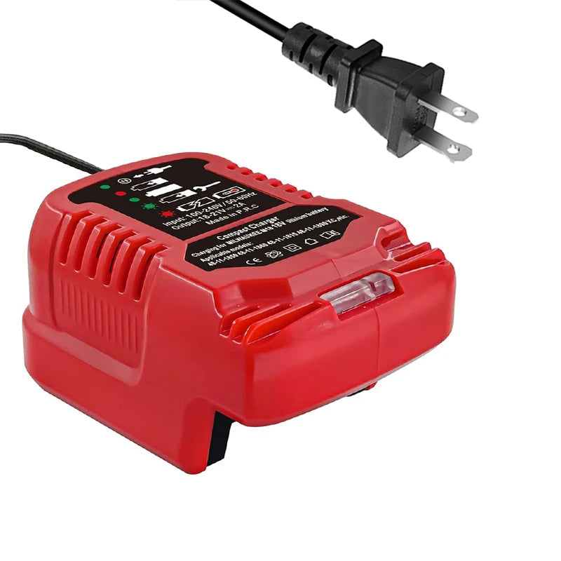 i carregador compacto de bateria portátil 100V-240V para Milwaukee, bateria de lítio de 18V.