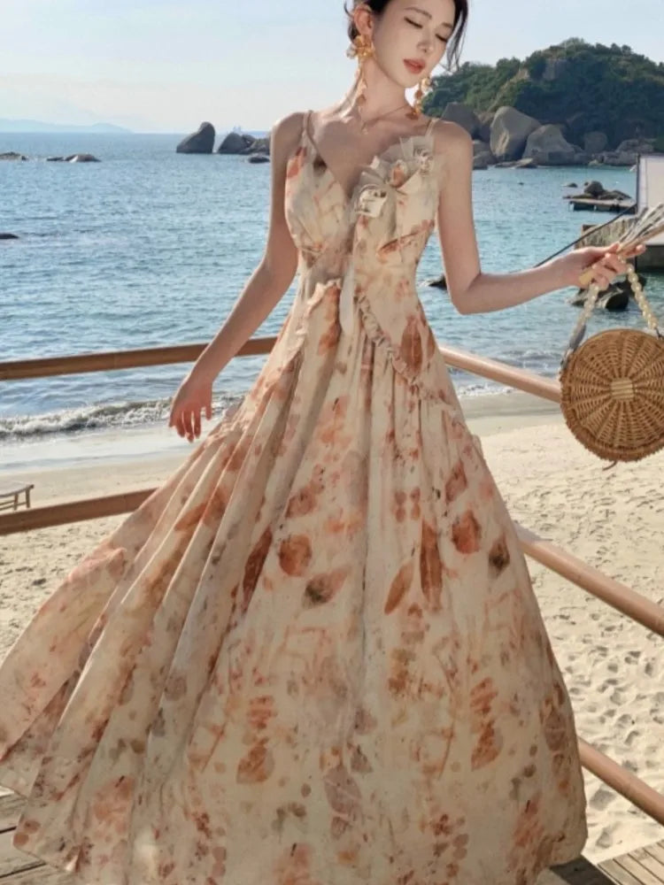 Vestidos com estampa floral para mulheres vestido longo