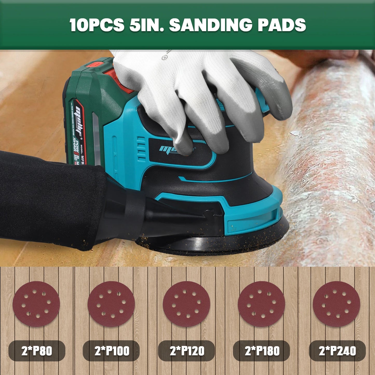 Lixadeira orbital sem fio Mellif 125 mm para Makita, bateria de 18 V.
