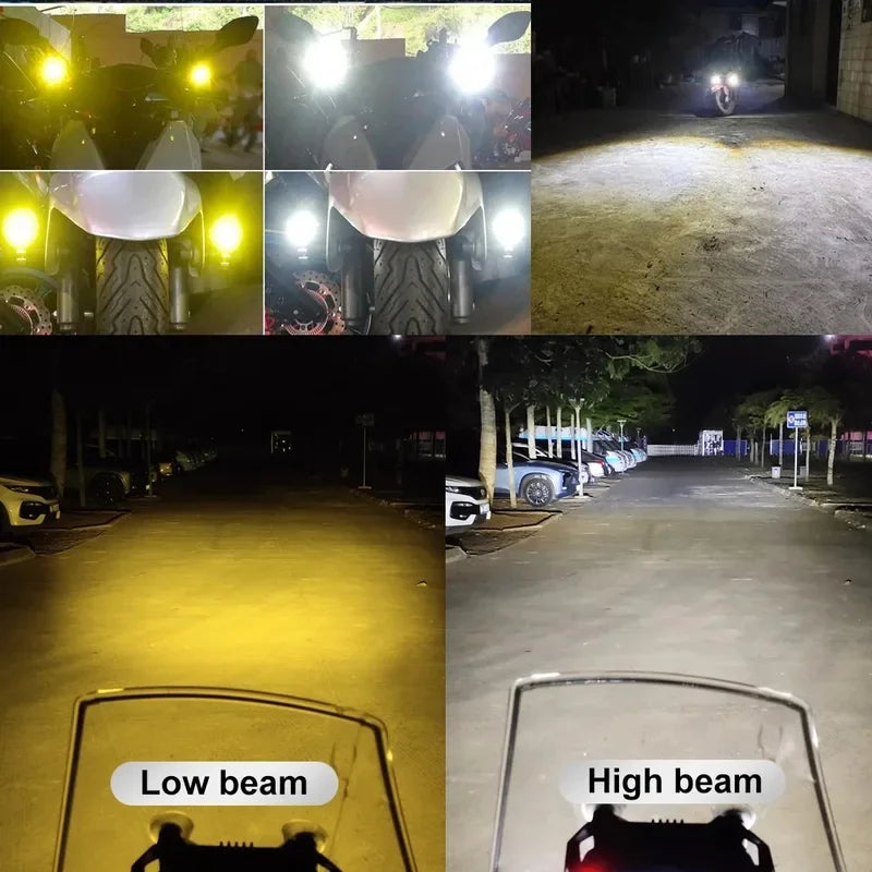 Farol LED para motocicleta com interruptor 2 peças, super brilhante.
