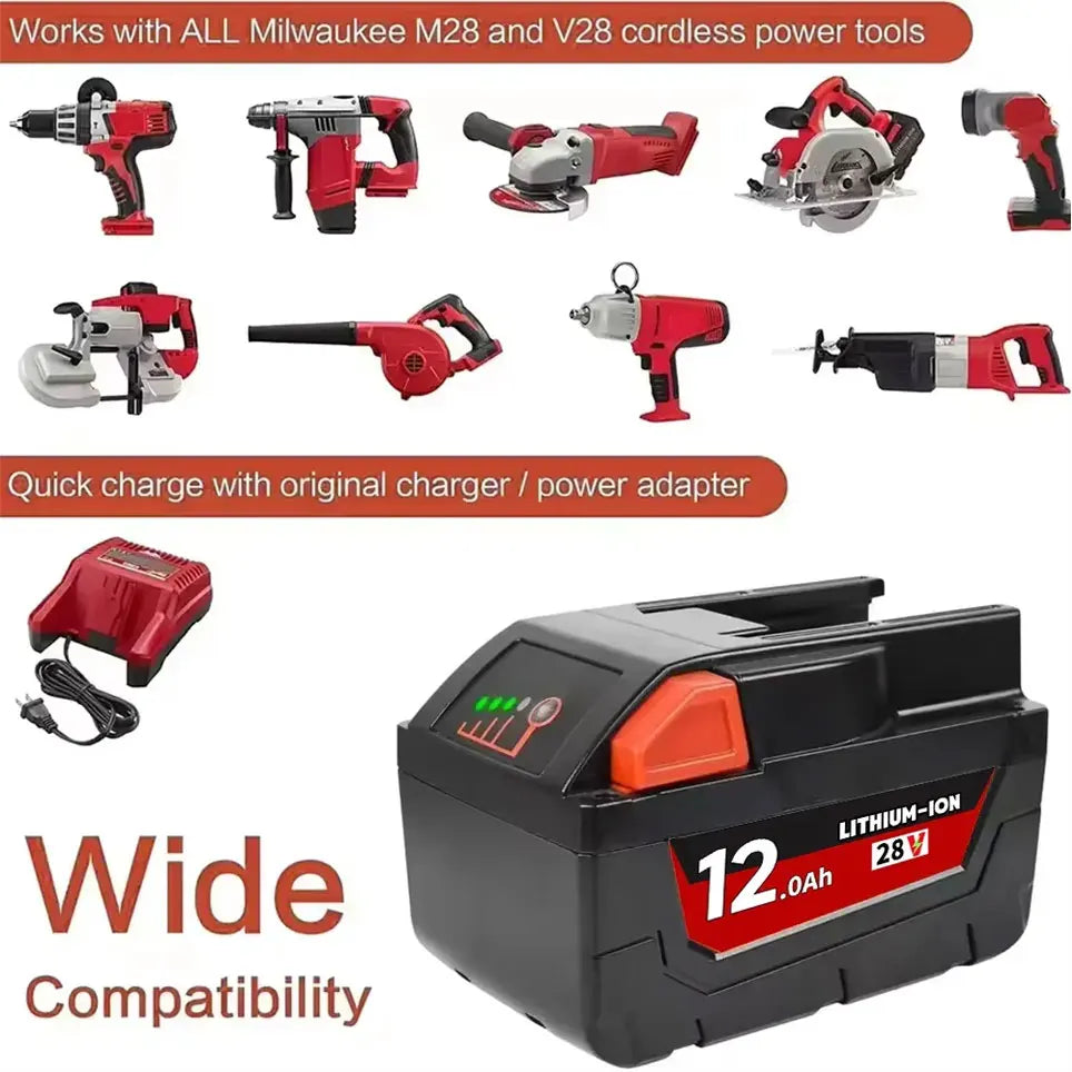Bateria de íon-lítio de substituição,de 28 V e 12,0 Ah para Milwaukee.