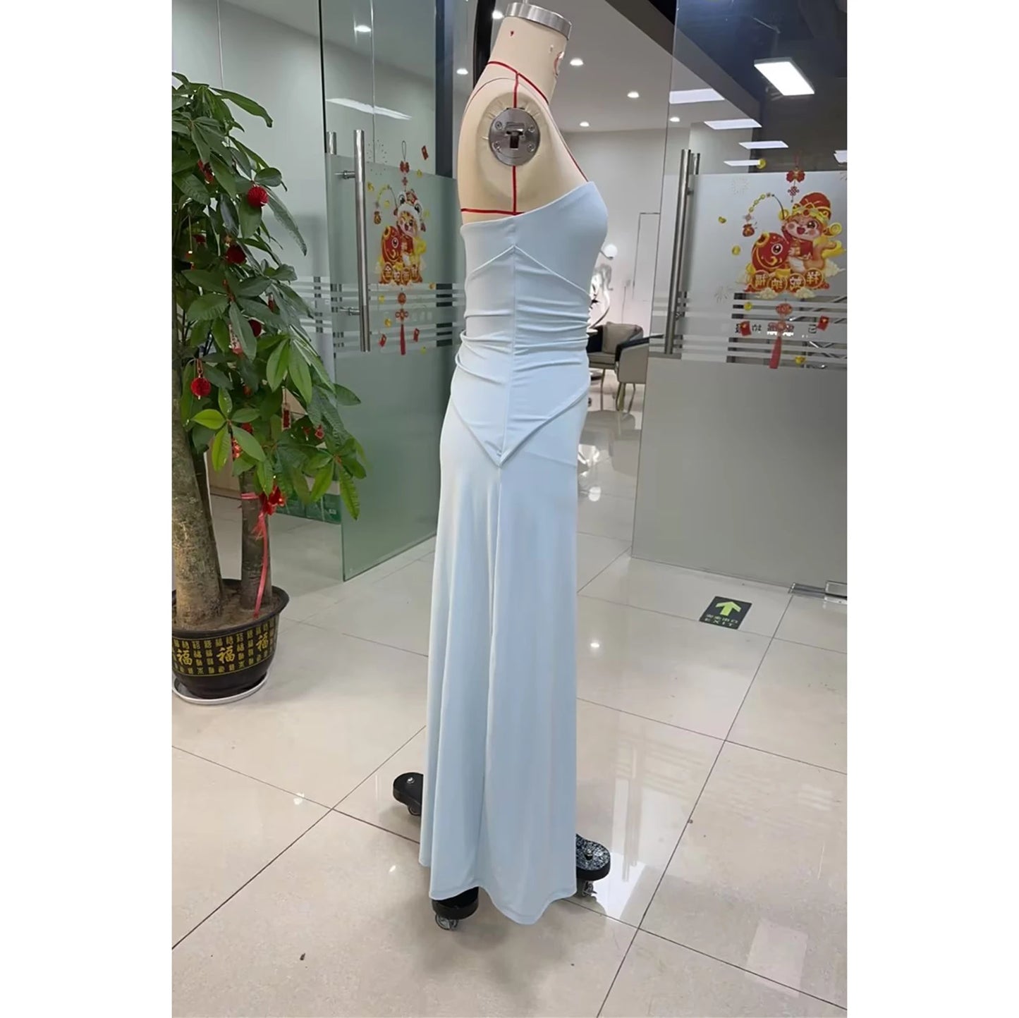 Vestidos Feminino Sólido Apliques de Flores Sem Alças Vestido Longo.