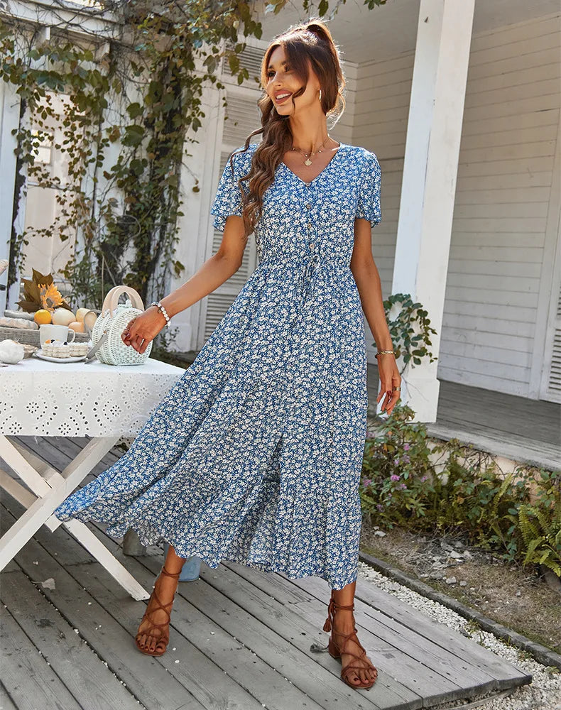 Vestidos florais vintage para mulheres, elegantes, soltos.