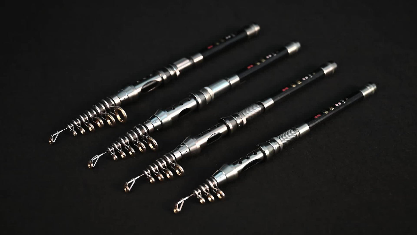 Vara de pesca telescópica ultracompacta em fibra de carbono - portátil, ajustável, comprimentos de 1,5 m a 2,4 m para fundição em água salgada