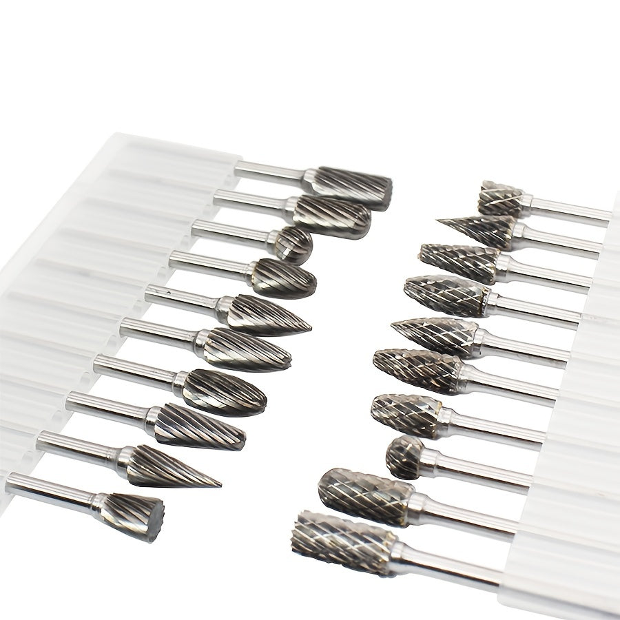 Conjunto de 10 rebarbas de carboneto de tungstênio de corte duplo - Compatível com ferramentas rotativas Dremel, para madeira, metal, pedra, pedras preciosas