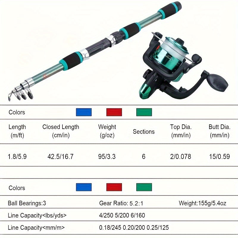 1 conjunto de kit de vara de pesca telescópica premium - portátil, durável e completo..