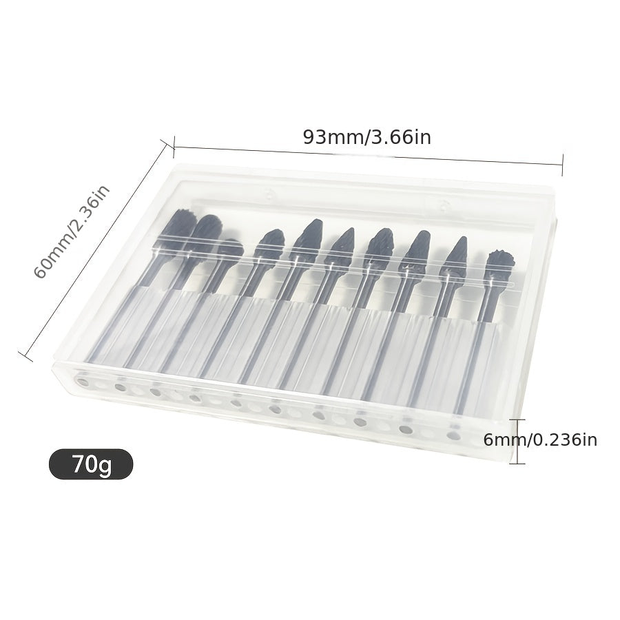Conjunto de 10 rebarbas de carboneto de tungstênio de corte duplo - Compatível com ferramentas rotativas Dremel, para madeira, metal, pedra, pedras preciosas