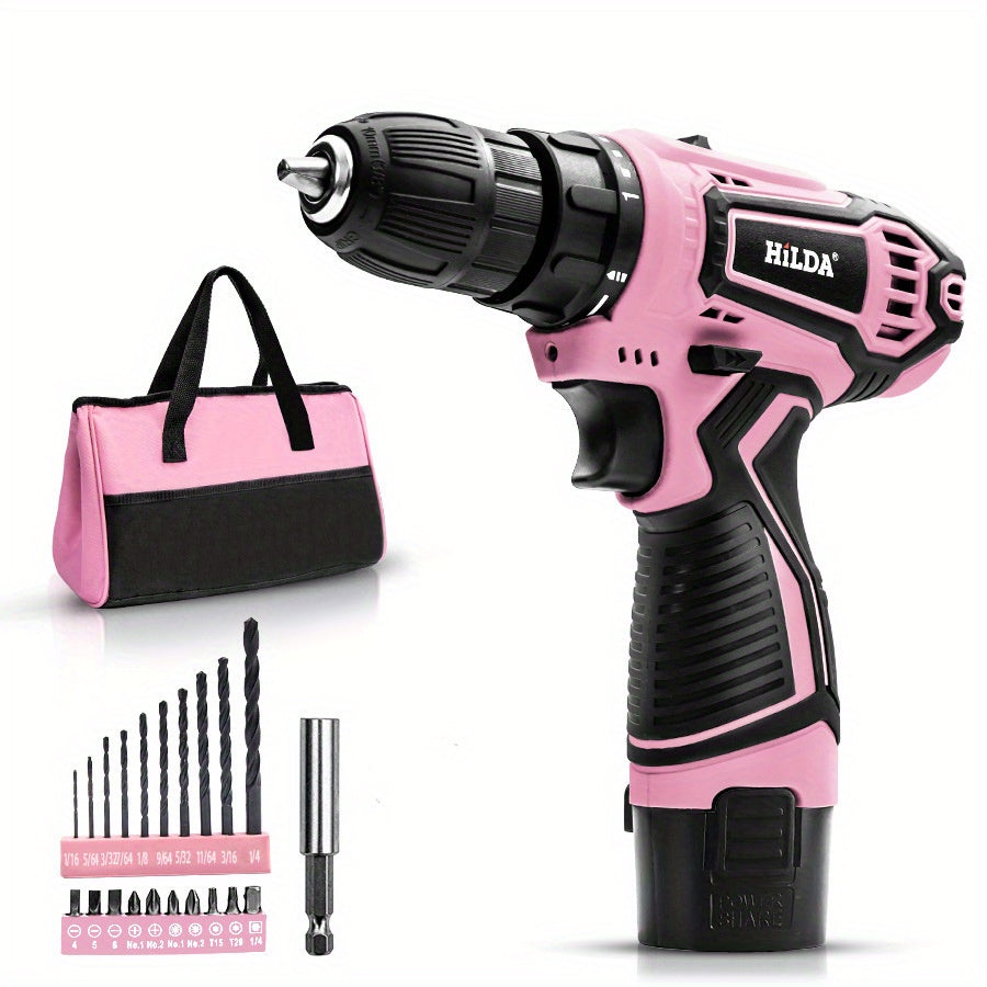 Conjunto de furadeira e parafusadeira sem fio rosa 12 V,