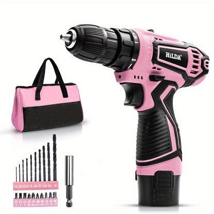 Conjunto de furadeira e parafusadeira sem fio rosa 12 V,