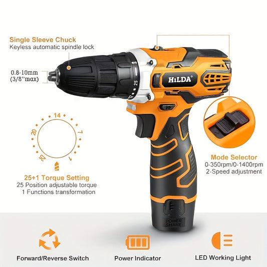 Furadeira elétrica, 1 peça, 12 V, 16,8 V, 21V, furadeira sem fio várias velocidades