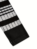 Vestido midi feminino listrado casual de poliéster com decote redondo e ajuste justo.