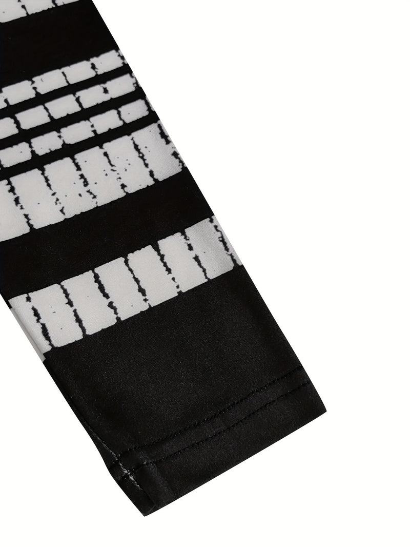 Vestido midi feminino listrado casual de poliéster com decote redondo e ajuste justo.