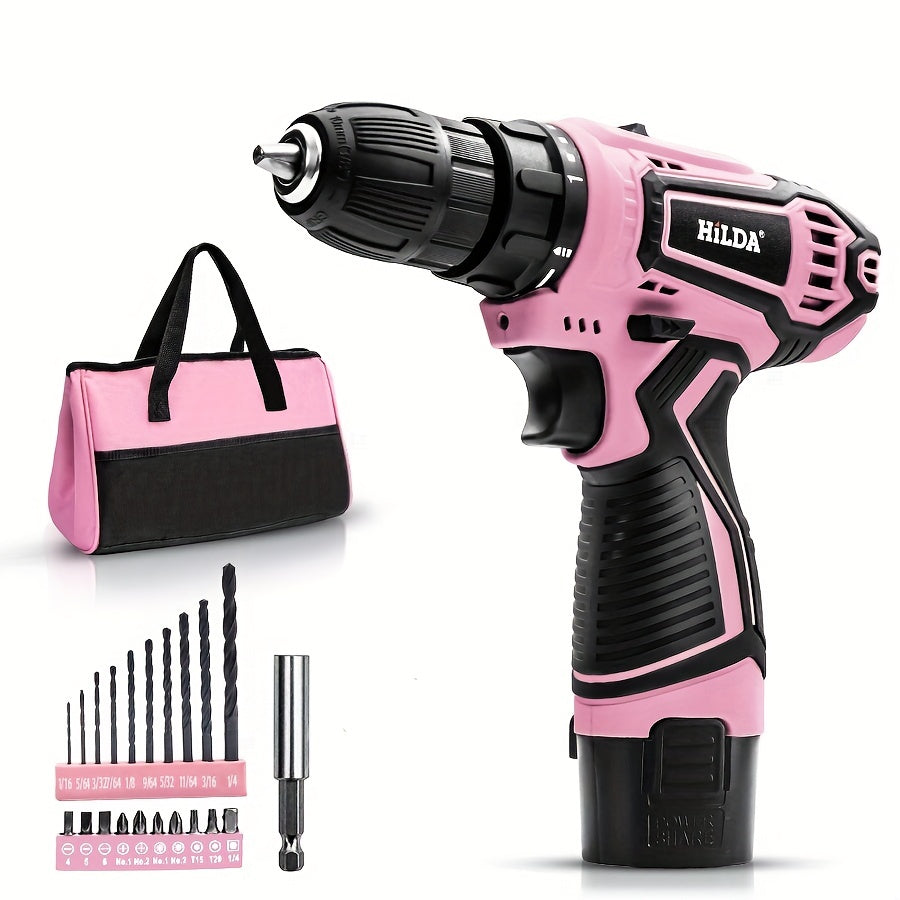 Conjunto de furadeira e parafusadeira sem fio rosa 12 V,