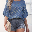 Blusa com gola redonda e estampa geométrica, blusa casual com manga,