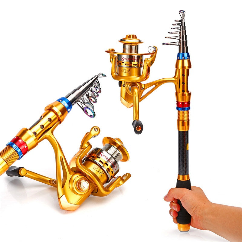 Conjunto de varas de pesca telescópicas de viagem de 1,8-3,6 m - portátil, leve, compatível com água salgada e água doce, combinação de carretel giratório com construção de carbono durável - ideal para viagens, iniciantes e experientes