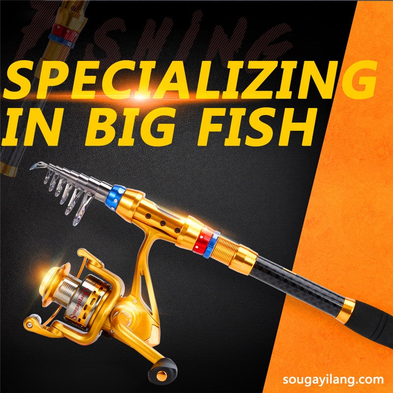 Conjunto de varas de pesca telescópicas de viagem de 1,8-3,6 m - portátil, leve, compatível com água salgada e água doce, combinação de carretel giratório com construção de carbono durável - ideal para viagens, iniciantes e experientes