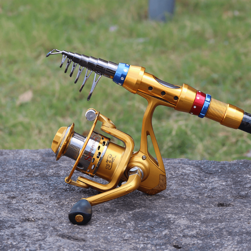 Conjunto de varas de pesca telescópicas de viagem de 1,8-3,6 m - portátil, leve, compatível com água salgada e água doce, combinação de carretel giratório com construção de carbono durável - ideal para viagens, iniciantes e experientes
