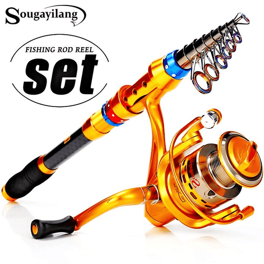 Conjunto de varas de pesca telescópicas de viagem de 1,8-3,6 m - portátil, leve, compatível com água salgada e água doce, combinação de carretel giratório com construção de carbono durável - ideal para viagens, iniciantes e experientes