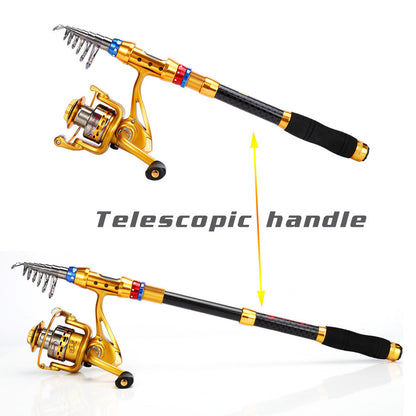 Conjunto de varas de pesca telescópicas de viagem de 1,8-3,6 m - portátil, leve, compatível com água salgada e água doce, combinação de carretel giratório com construção de carbono durável - ideal para viagens, iniciantes e experientes
