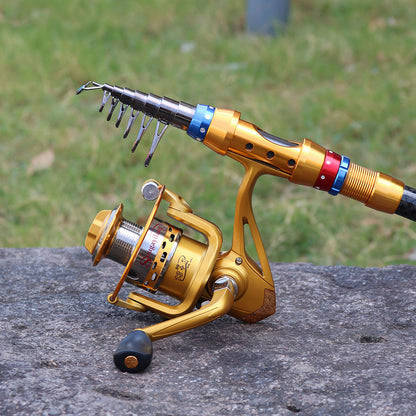 Conjunto de varas de pesca telescópicas de viagem de 1,8-3,6 m - portátil, leve, compatível com água salgada e água doce, combinação de carretel giratório com construção de carbono durável - ideal para viagens, iniciantes e experientes