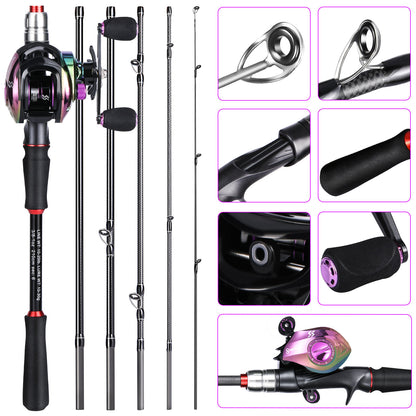 Sougayilang [Estilo Básico] Conjunto de Equipamentos de Pesca, Incluindo Vara de Pesca de Fibra de Carbono de 1,8 m e 5 Seções, Molinete Colorido com Relação de Engrenagem 7.2, Linha de Pesca, Isca de Pesca e Outros Acessórios