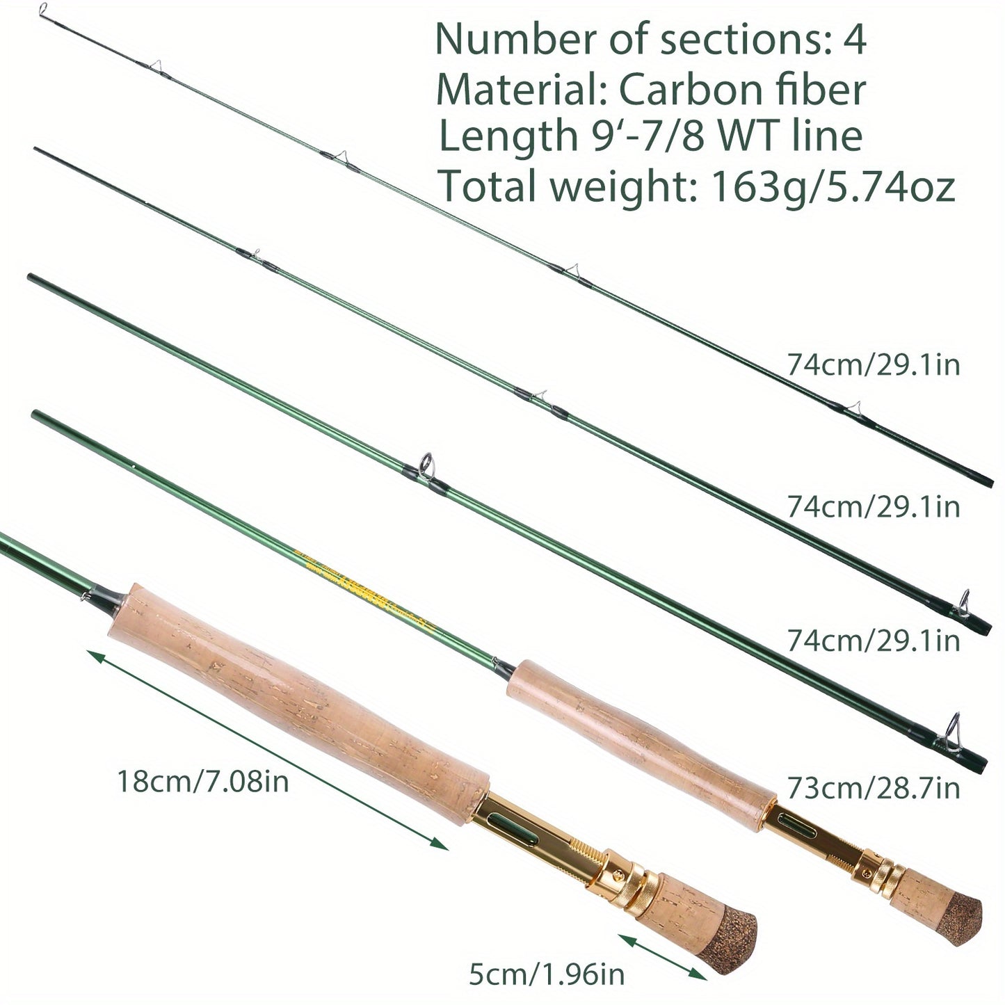 Vara de pesca com mosca Sougayilang Premium de 9 pés - Fibra de carbono 30T, 7/8wt, cabo de cortiça - Ideal para pescadores